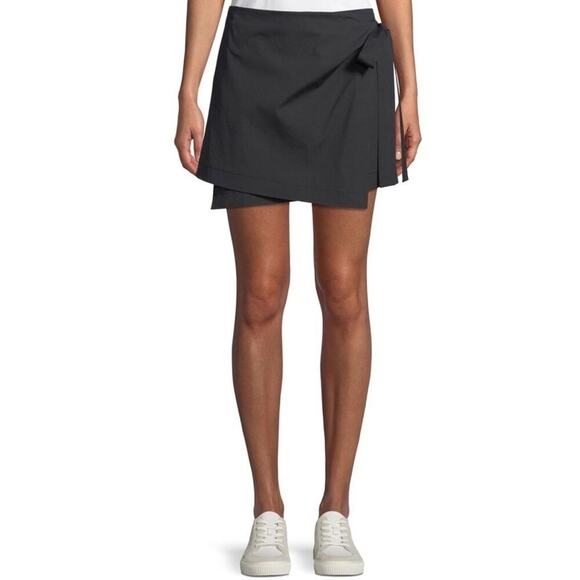 Theory Black Cotton Wrap Tie Skirt in Black. - Picture 1 of 8